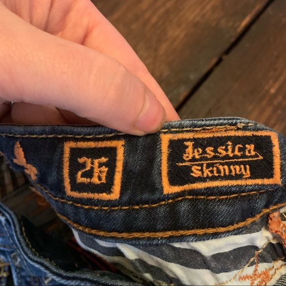 Rock revival Jessica low rise skinny jean sz 26 Embroidered back flap pockets - Picture 14 of 16
